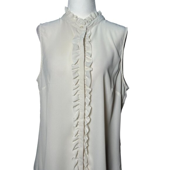 NEW Banana Republic Size PL Ruffle Front Collared Sleeveless Button Up Cream - Picture 3 of 9